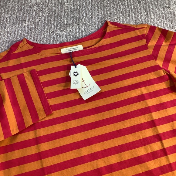 Seasalt Cornwall Sailor Top Womens US 12 Striped Raspberry Orange 3/4 Sleeve NWT - Picture 1 of 13